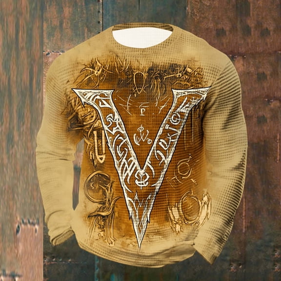COSFO Waffle Men's Shirts Vintage Long Sleeve Tops Workout Crew Neck Regular Pullover Mens Graphic Tees