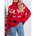 thumbnail image 3 of Opperiaya Chandails de Noël pour Femmes Manches Longues Col Roulé Imprimé Élan Pulls Décontractés Hauts en Tricot, 3 of 9