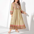 thumbnail image 1 of Ovzne Robes pour Femmes Robe d'Été Mode Grande Taille Style Ethnique Imprimé Col Rond Manches Longues Dentelle Taille Grand Ourlet Robe Femmes Robe Manches Longues Imprimée Liquidation, 1 of 4