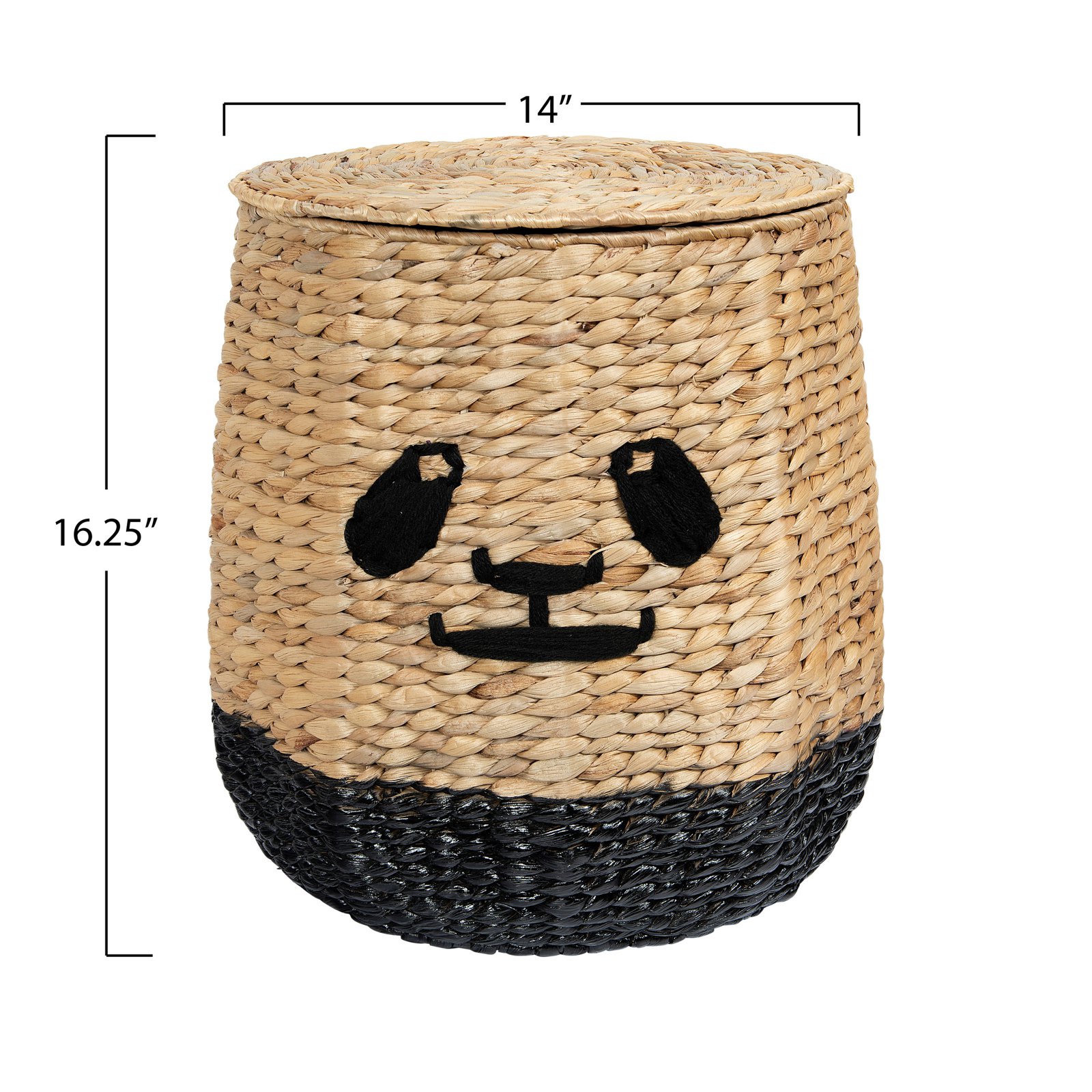 Bloomingville Handwoven Beige & Black Panda Face Rattan Basket with Lid