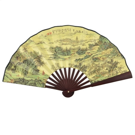 Summer Bamboo - Summer Chinese Vintage Style Bamboo Handle Paint Poem Pattern Foldable Hand Fan