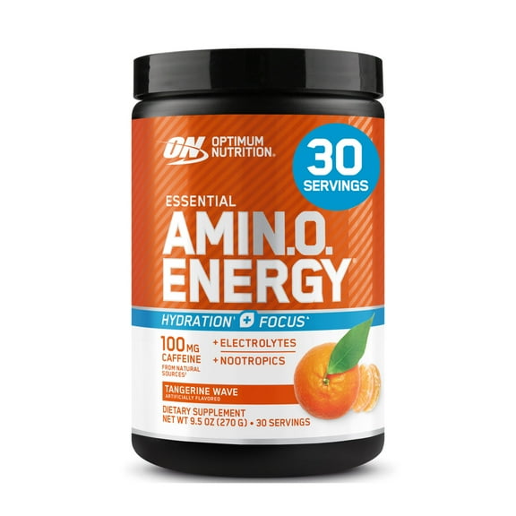 Optimum Nutrition Essential Amino Energy Powder Plus Hydration, Tangerine Wave, with BCAA, Electrolytes, and Caffeine, 30 Servings