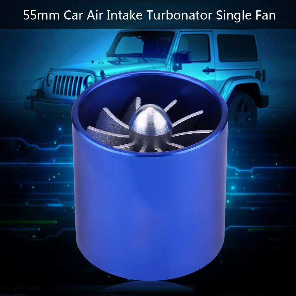 Evgatsauto Aluminum Car Air Intake Turbonator Dual Fan Turbine Super Charger Gas Fuel Saver Turbo Charger 3 Rubber Holder Blue