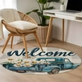 thumbnail image 4 of Round Rugs 4 Ft, Blue Truck Spring Floral Non Slip Area Rugs for Kitchen Bedroom Entryway, Grey Plaid Butterflies Vintage Washable Carpet Runner Rug Floor Mats for Bedroom Home Decor, 4 of 9