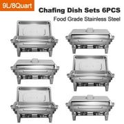 6Pack Chafer Chafing Dish Sets 9L/8Q Stainless Steel Pans Catering Full Size