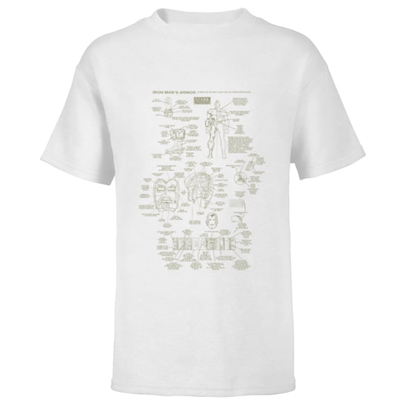 Marvel Iron Man Stark Industries Armor Details - Short Sleeve T-Shirt for Kids - Customized-White