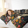 thumbnail image 3 of Castle Fairy Halloween Skeleton Lovers Full Size Comforter Sets 3-Piece,Starry Sky Flowers Bedding Comforter Set,Yellow Red Blacks,1 Comforter and 2 Pillowcases,Black Reversible, 3 of 6