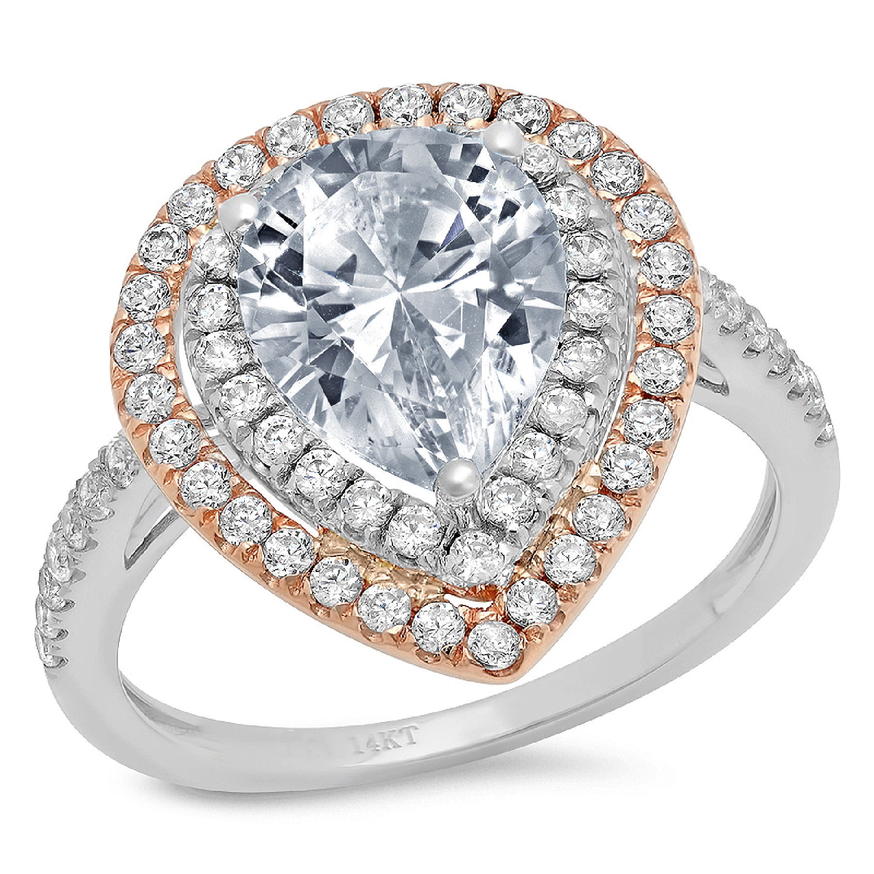 2.5ct Round Cut Halo Wedding Bridal Engagement Anniversary Ring 14k TwoTone Gold 