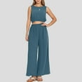 thumbnail image 2 of Women's Casual Round Neck Sleeveless High Waist Wide Leg Two Piece Set, 2 of 2
