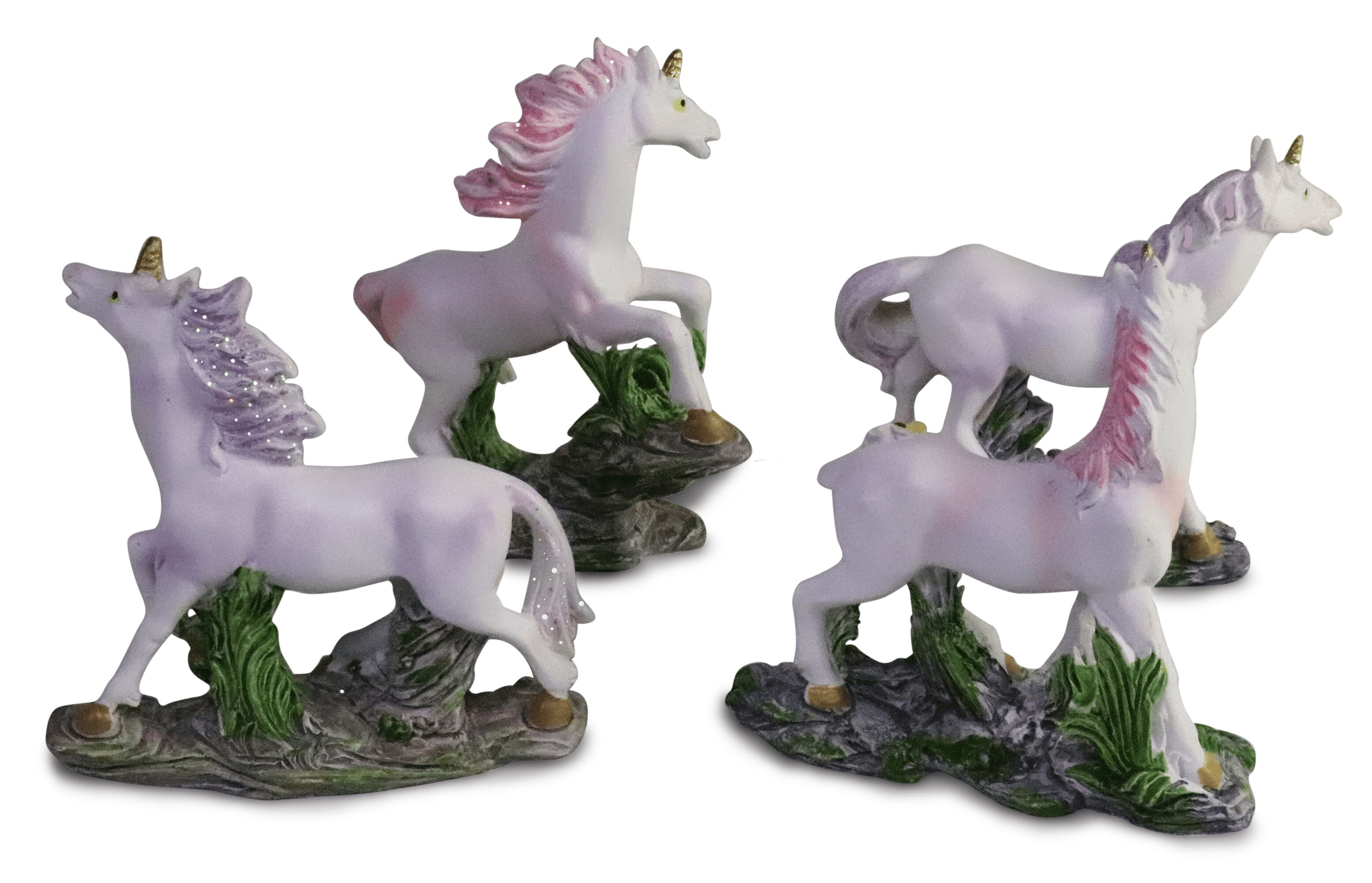 Unicorns - Set of 4 (Purple and Pink) 3-1/2" Figurines - Beautiful Detail