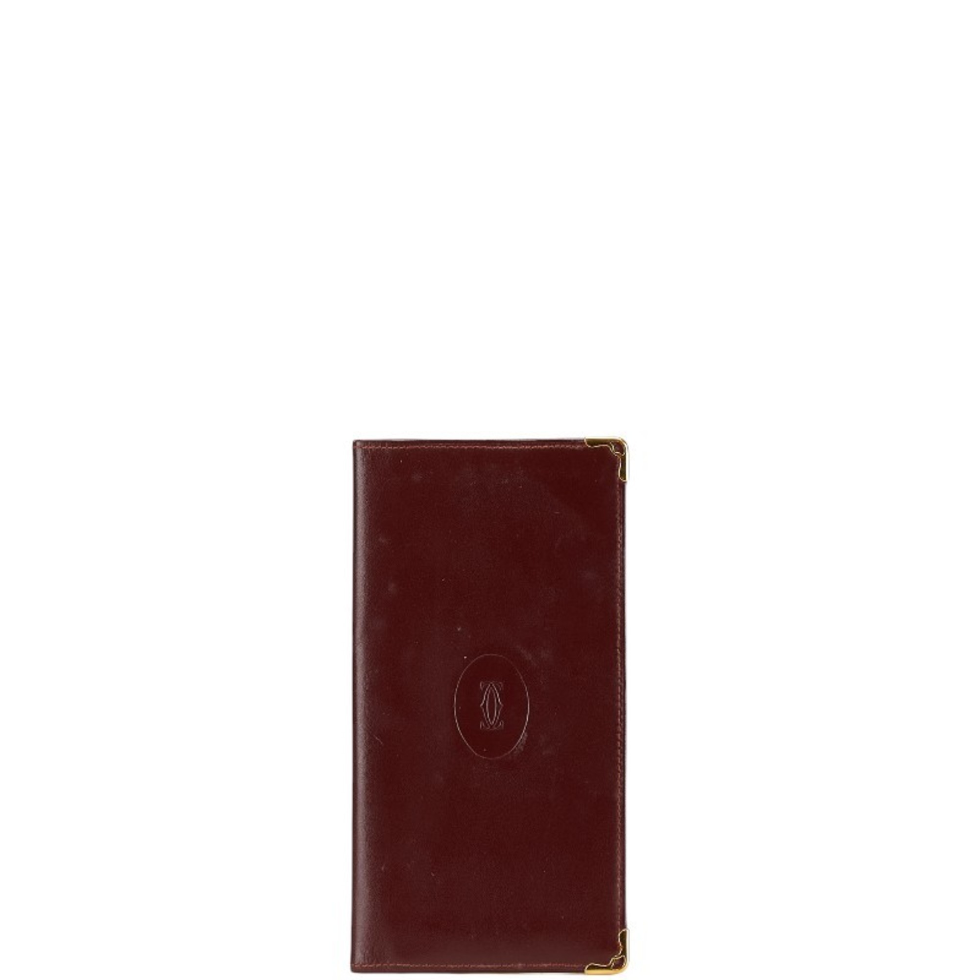 Pre-Owned Cartier Must Line Long Wallet Wine Red Leather Women
