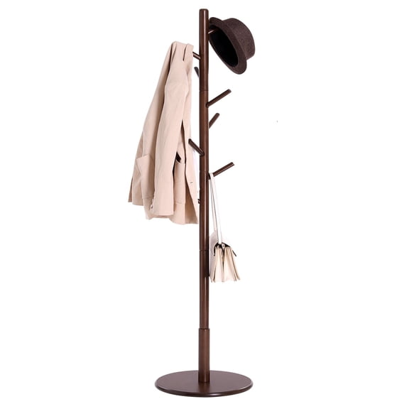 Solid Wood Coat Rack, Wood Hall Tree, Coat Rack Standwith 8 Hooks, Stable Square Base, 3 Height Options, for Living Room, Bedroom, Home Office