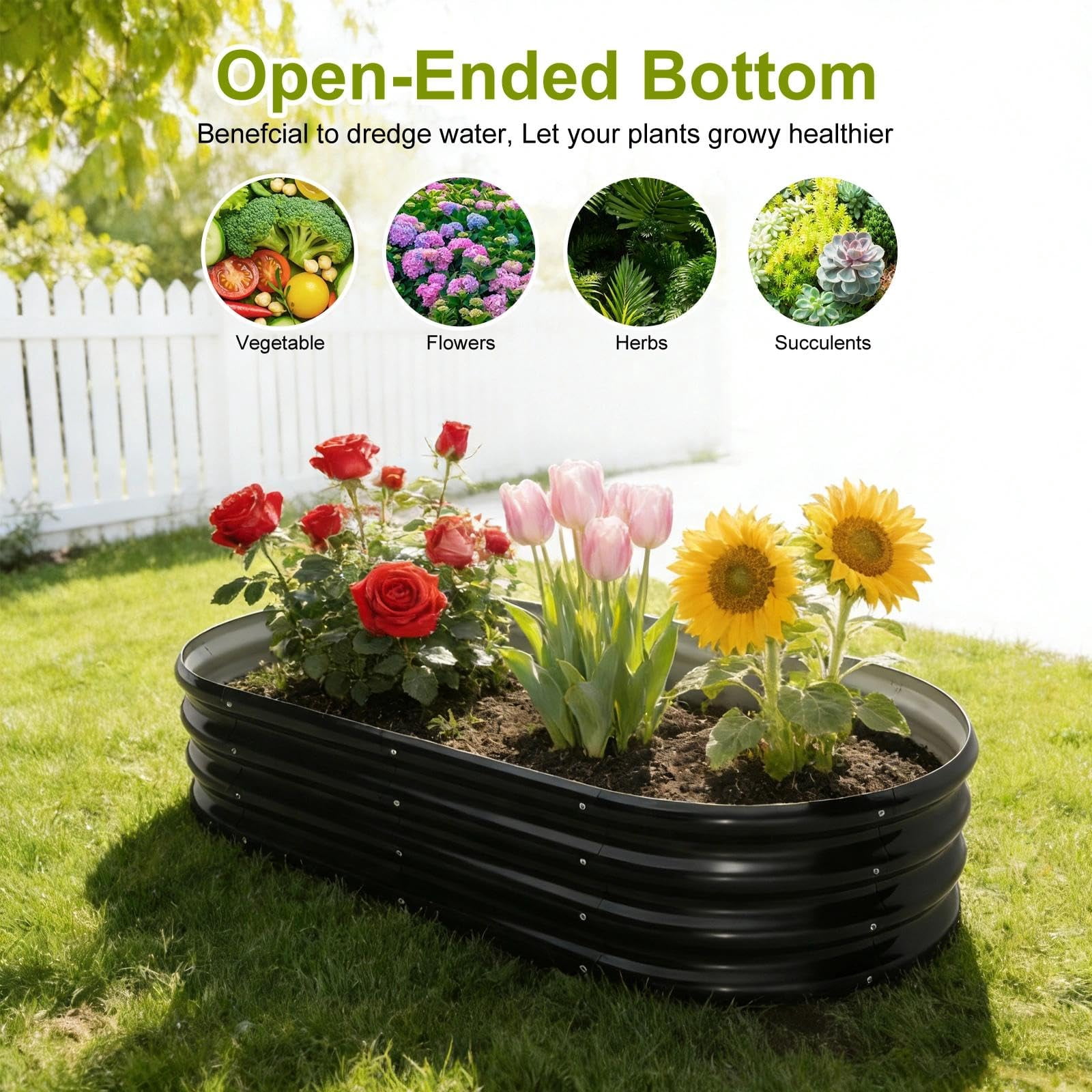 LIALEX 2 Sets Black Galvanized Raised Garden Bed 4 by 2 Feet Oval Lightweight Metal Planter Boxes Outdoor with Easy Assembly, Rust Resistant