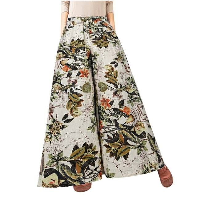 Pantalones largos para mujer Pantalones de pierna ancha Pantalones casuales con estampado floral Vendaje Elasty Maxi Pantalones Odeerbi ODB-2