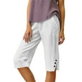 thumbnail image 2 of Women's Bermuda Shorts Linen Shorts Knee Length Casual Summer Capri Pants Pull On Long Shorts White S 13" Inseam, 2 of 7