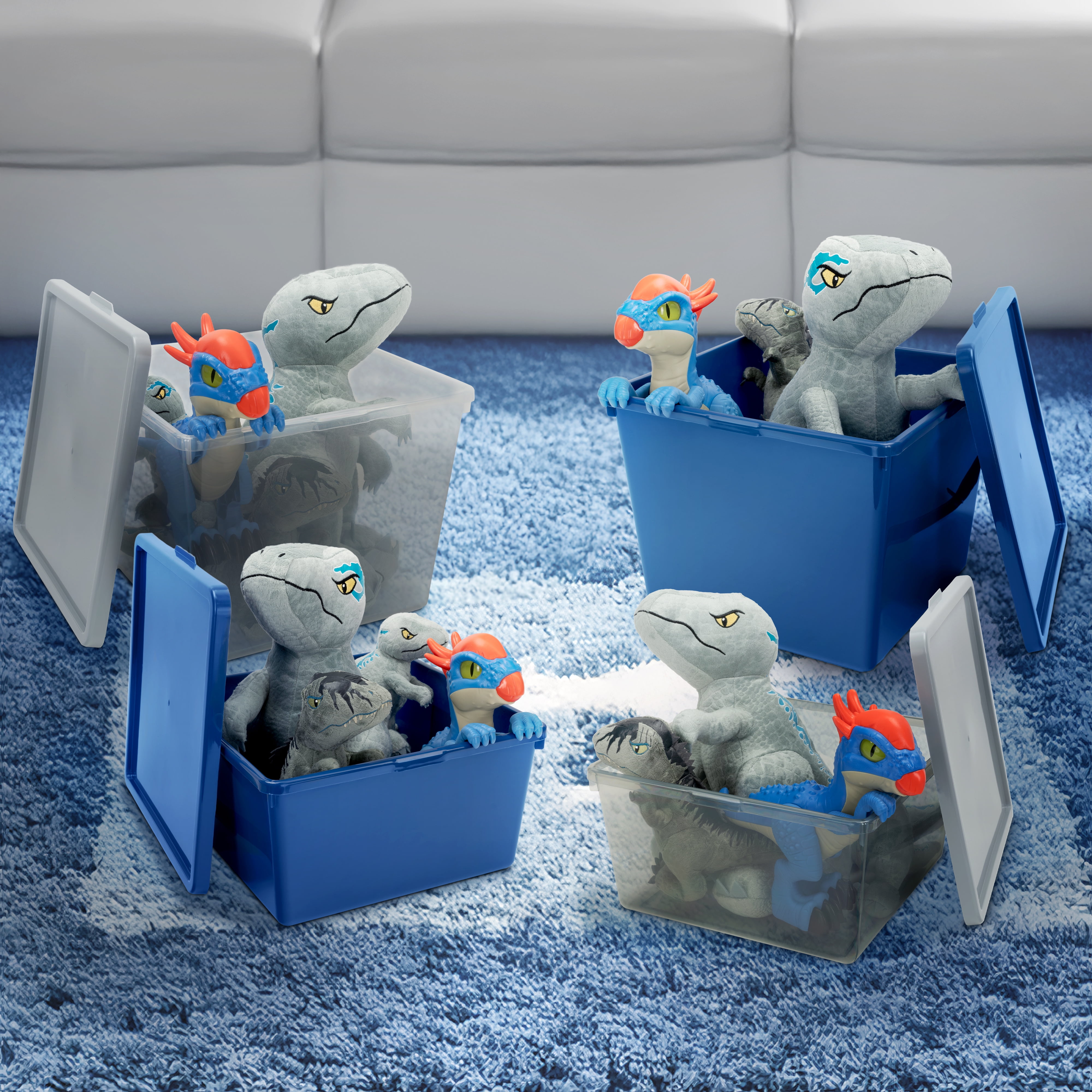 Your Zone Kids Medium Plastic Stacking Storage Bin with Lid, Blue, 12 in x 12.4 in x 6.3 in