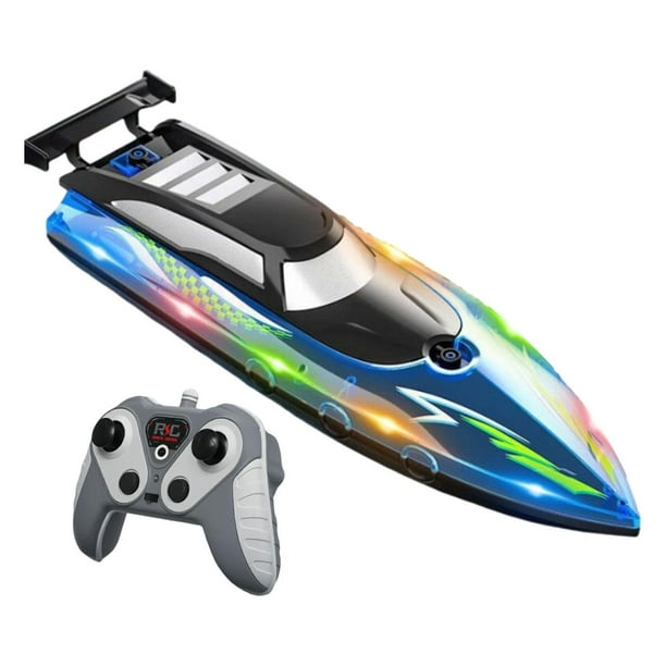 Barco de control remoto/H con luz 30 minutos Juguete acuático para niños Modelo Barco RC Azul