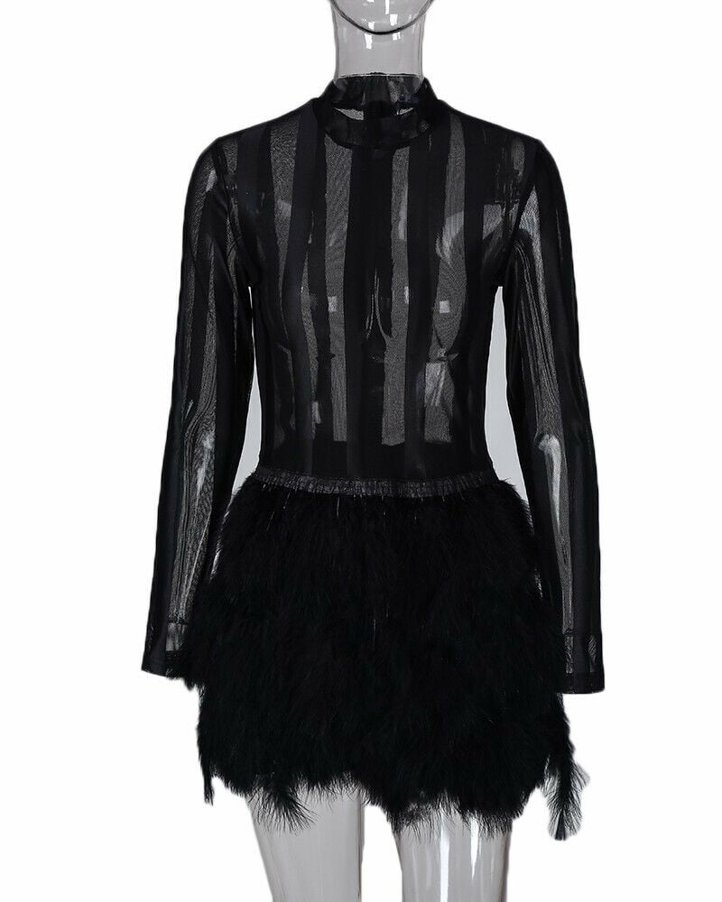 Sexy Women Long Sleeve Sheer Mesh Faux 