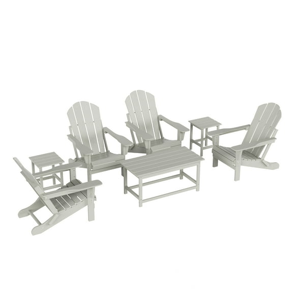 WestinTrends Malibu 7-Pieces Outdoor Patio Furniture Set, All Weather Outdoor Seating Plastic Adirondack Chair Set of 4, Coffee Table and 2 Side Table, Sand