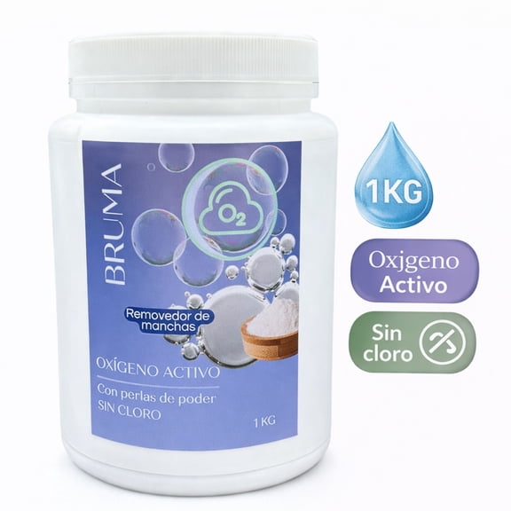 BRUMA Oxígeno Activo en Polvo 1 kg Quitamanchas y Blanqueador Sin Cloro para Ropa Blanca y de Color