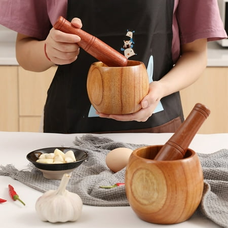 

XingHD 1 Set Garlic Mortar Eco-friendly High Durability Wood Manual Garlic Press Crusher Mortar Set for Home