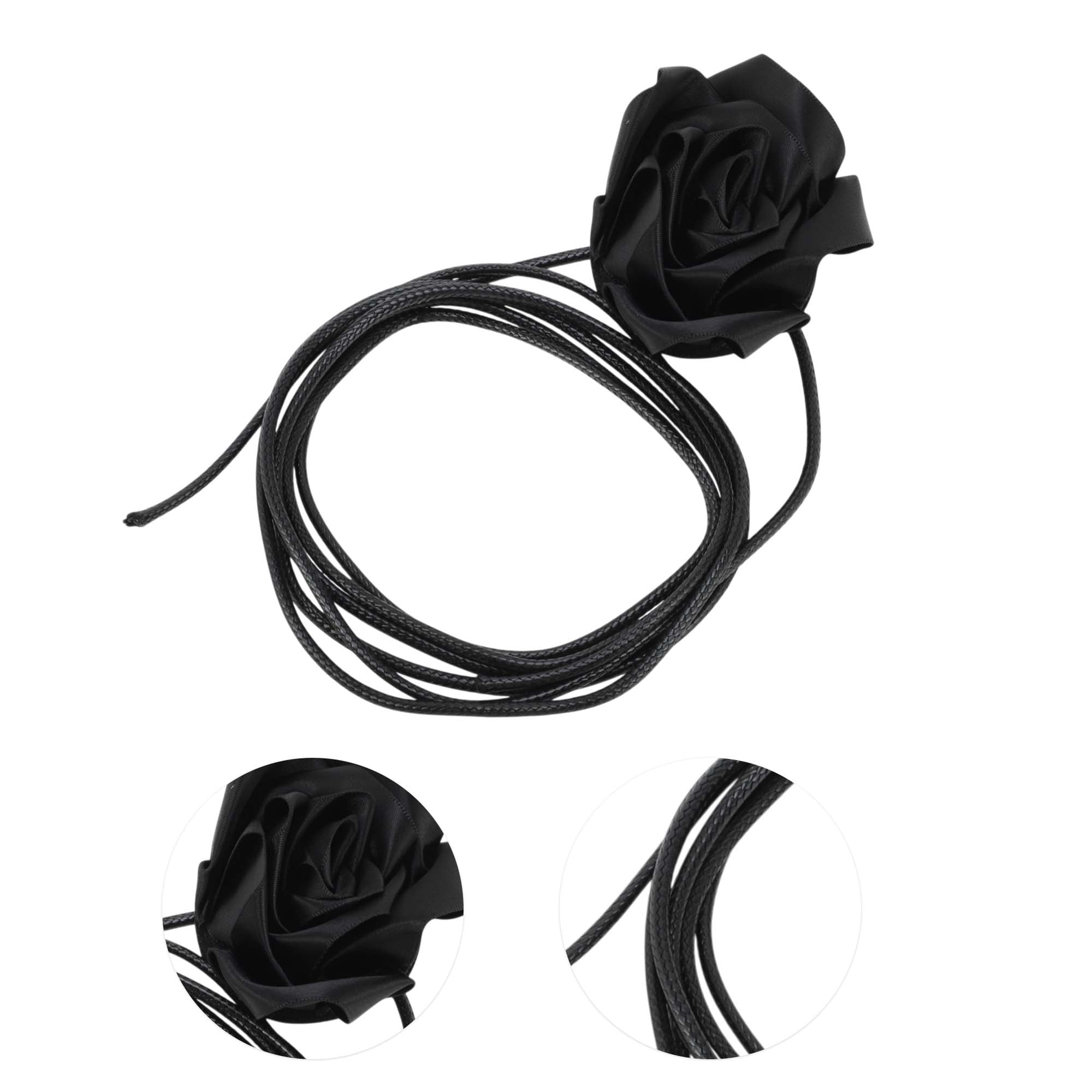 Unique Bargains Satin Rose Flower Adjustable Waist Belt Black