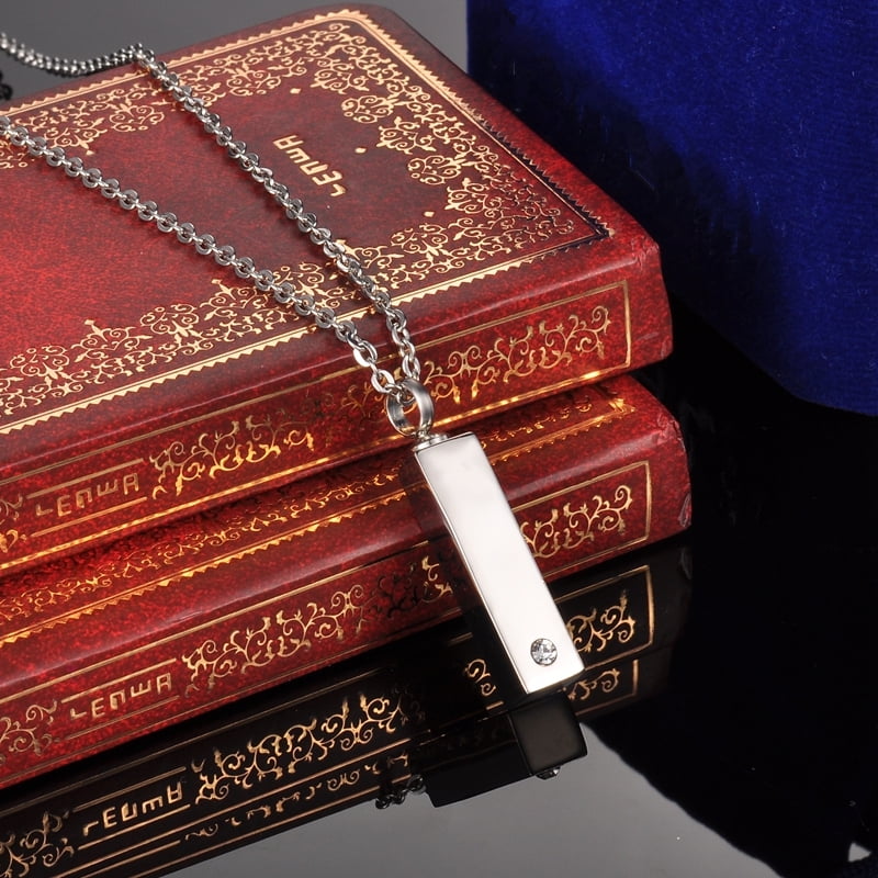 Silver Rectangle Cremation Jewelry Keepsake Memorial Stainless Steel Urn Necklace Ash Holder Unisex