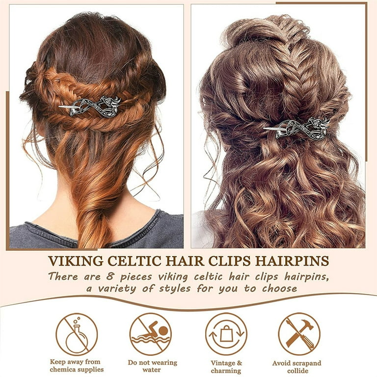 2 Pcs Knot Hair Clips Viking Hair Accessories Vintage Braids Hair Clip