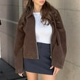 thumbnail image 2 of Uaswgudfs Women's Faux Suede Collared Jacket, Fall Winter Loose Casual Long Sleeve Outerwear, Trendy Cropped Jacket for Women, Versatile Daily & Retro Style Wear Brown L, 2 of 9