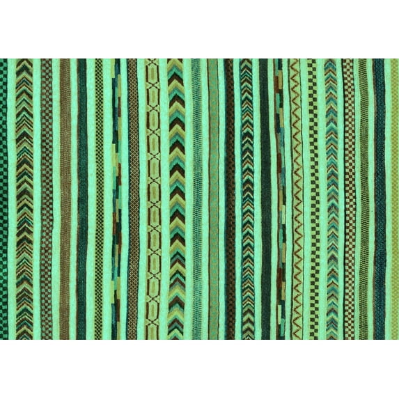 Ahgly Company Machine Washable Indoor Rectangle Oriental Turquoise Blue Modern Area Rugs, 6' x 9'
