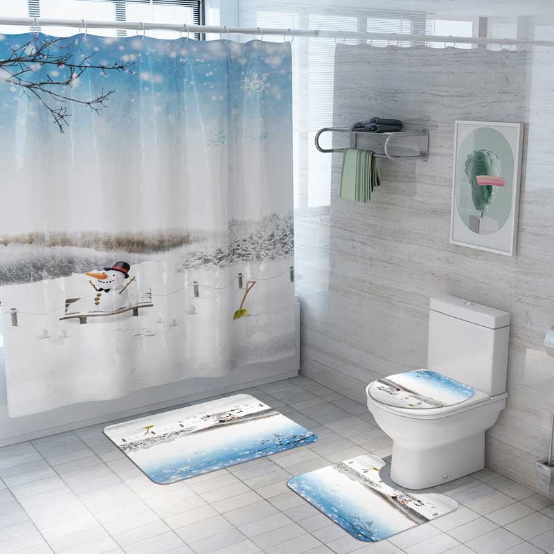 Details about   Bathroom Shower Curtain+Non-slip Bath Mat Pedestal Toilet Seat Cover Lid Rug G 