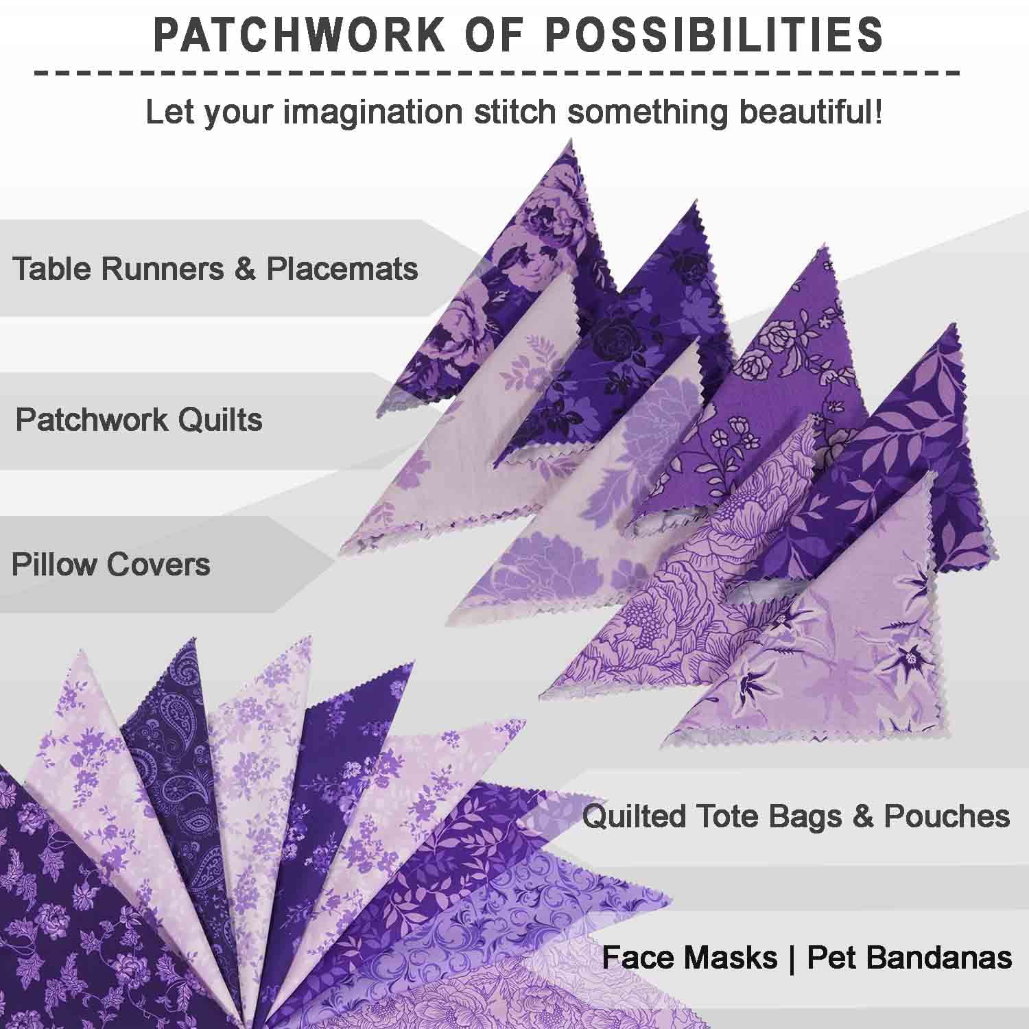 40 Pcs Cotton Bundles Charm Packs for Quilting, DIY Fabric Bundle Square, Fat Quarter Layer Cake, Fabric Scraps for Crafts, Precuts Quilt Squares 10 x 10 inches - Purple Paisley Blooms
