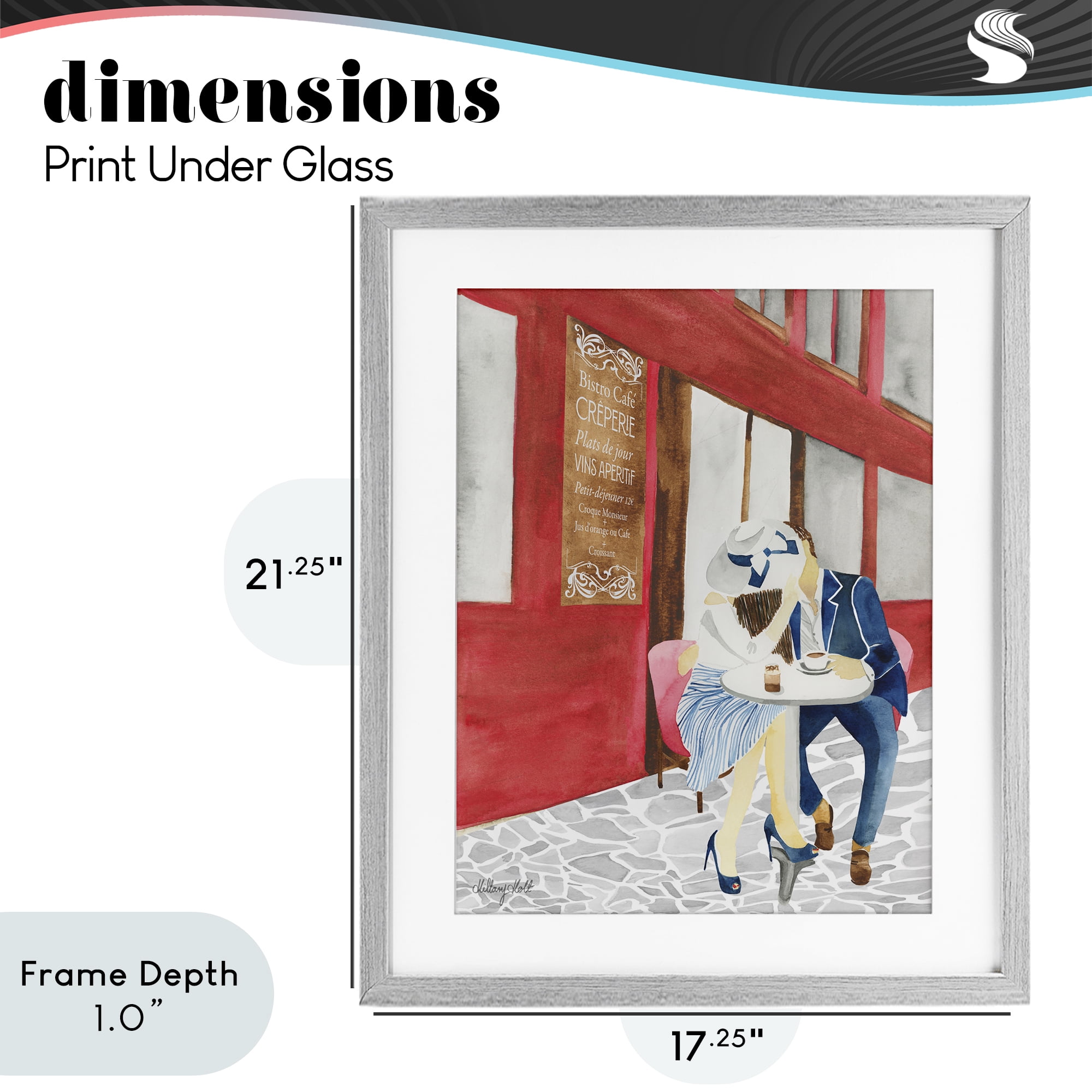 Stupell Industries Kiss At Parisian Cafe Gray Framed Print Under Glass, design by Hillary Holt