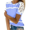thumbnail image 1 of Camisas de Manga Corta para las Mujeres Impresión Cuello Redondo Suéter Encaje Camisa, Blusa de Verano Casual para las Mujeres, 1 of 5