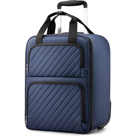 Underseat Carry Luggage with Wheels, UDK-Plus Large-Capacity Lightweight Soft Sided Personal Item Suitcase for Short Trips (UX-Plus, Blue Black, 16 Inch)