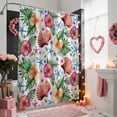 thumbnail image 3 of Summer Tropical Shower Curtains for Bathroom, Flowers Shells Starfish White Background Washable Fabric Shower Curtain with Hooks Waterproof Bathroom Decor Sets, 72 x 96 Inches, 3 of 9