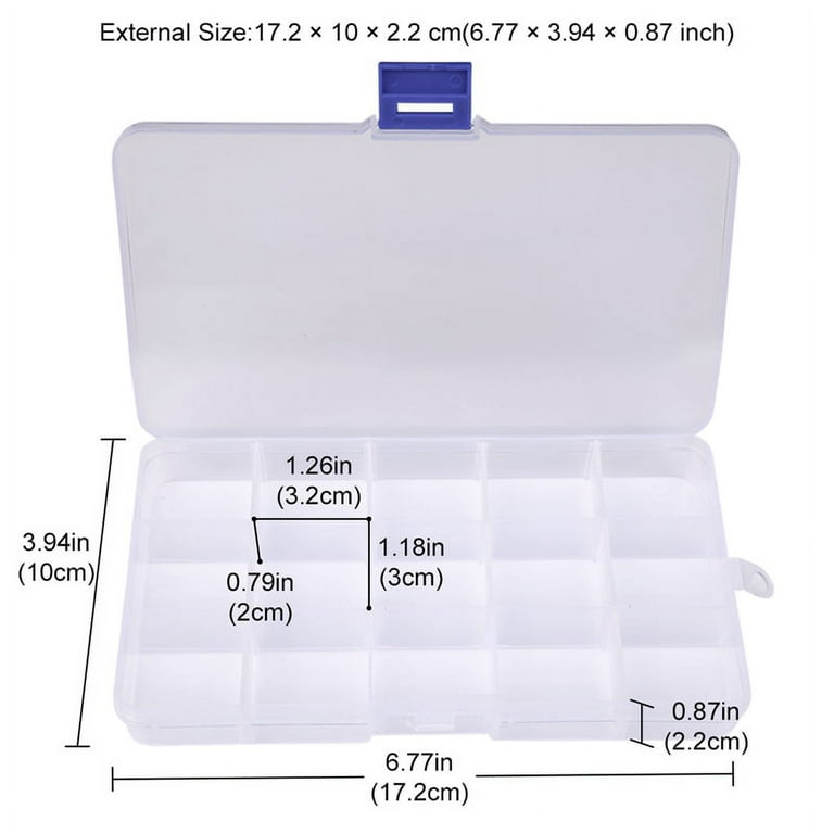Qweryboo 4 Packs 15 Grids Clear Plastic Organizers and Storage Box, for Organizing Screw, Small Parts, Bead Organizer, Jewelry Storage Adjustable