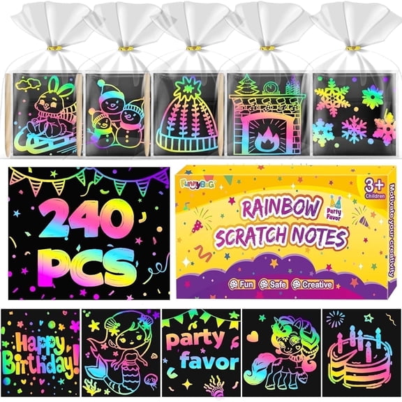 Rainbow Scratch Paper for Kids - 240 Piece Arts Crafts Supplies Kit