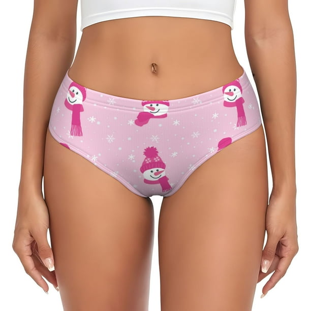 Fotbe Pink Scarf Snowman Calzones Estampados para Mujer – Ropa Interior de Algodón, Cómoda, Suave y Elástica-Medium