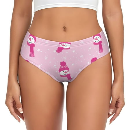 Naloa Pink Scarf Snowman Womens No Show Cotton Underwear Mid-High Waisted Soft Ladies Panties Strech Breathable Briefs -Medium