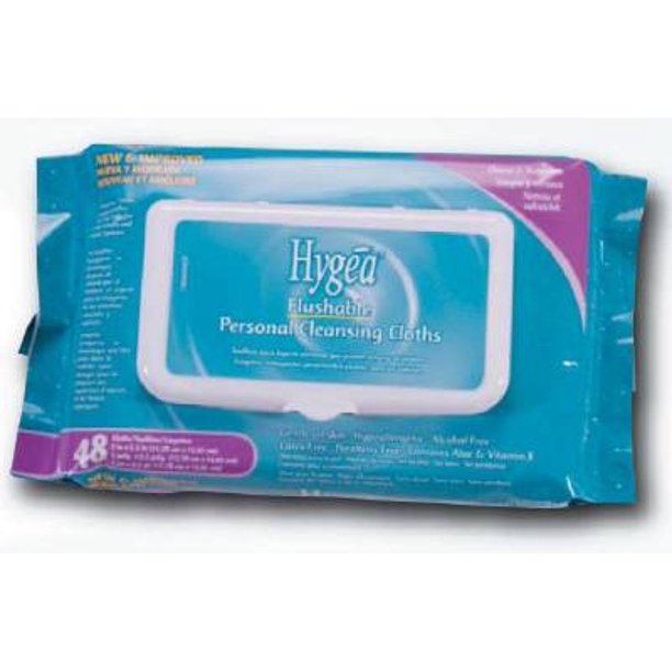 Hygea Personal Wipes With Aloe, 48 Count Package, Flushable, 53/4" X 61/4", Soft Pack Case