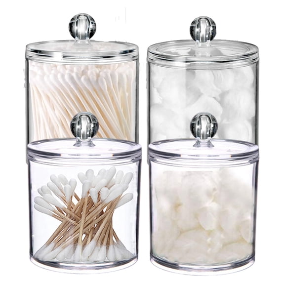 4PCS Cosmetic Storage Box Bathroom Organizer Storage Box Cotton Ball Holder Acrylic Clear Storage Jar Dustproof