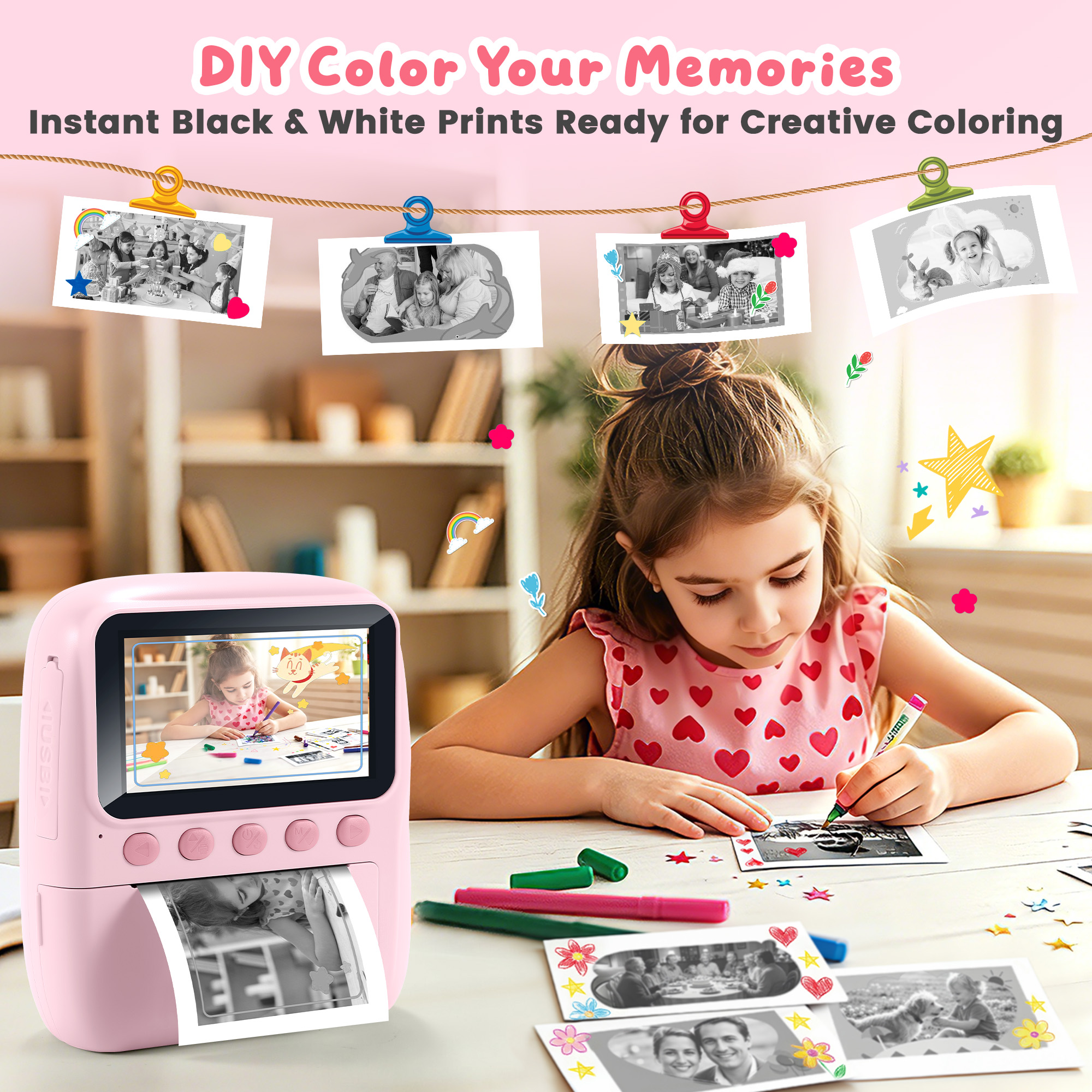 Yexmas Kids Instant Print Digital Camera 1080P Pink photo 7