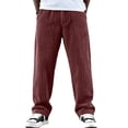 thumbnail image 2 of Domuza Mens Corduroy Pants Baggy Wide Leg Casual Elastic Waist Drawstring Loose Fit Sweatpants Wine 3XL, 2 of 4