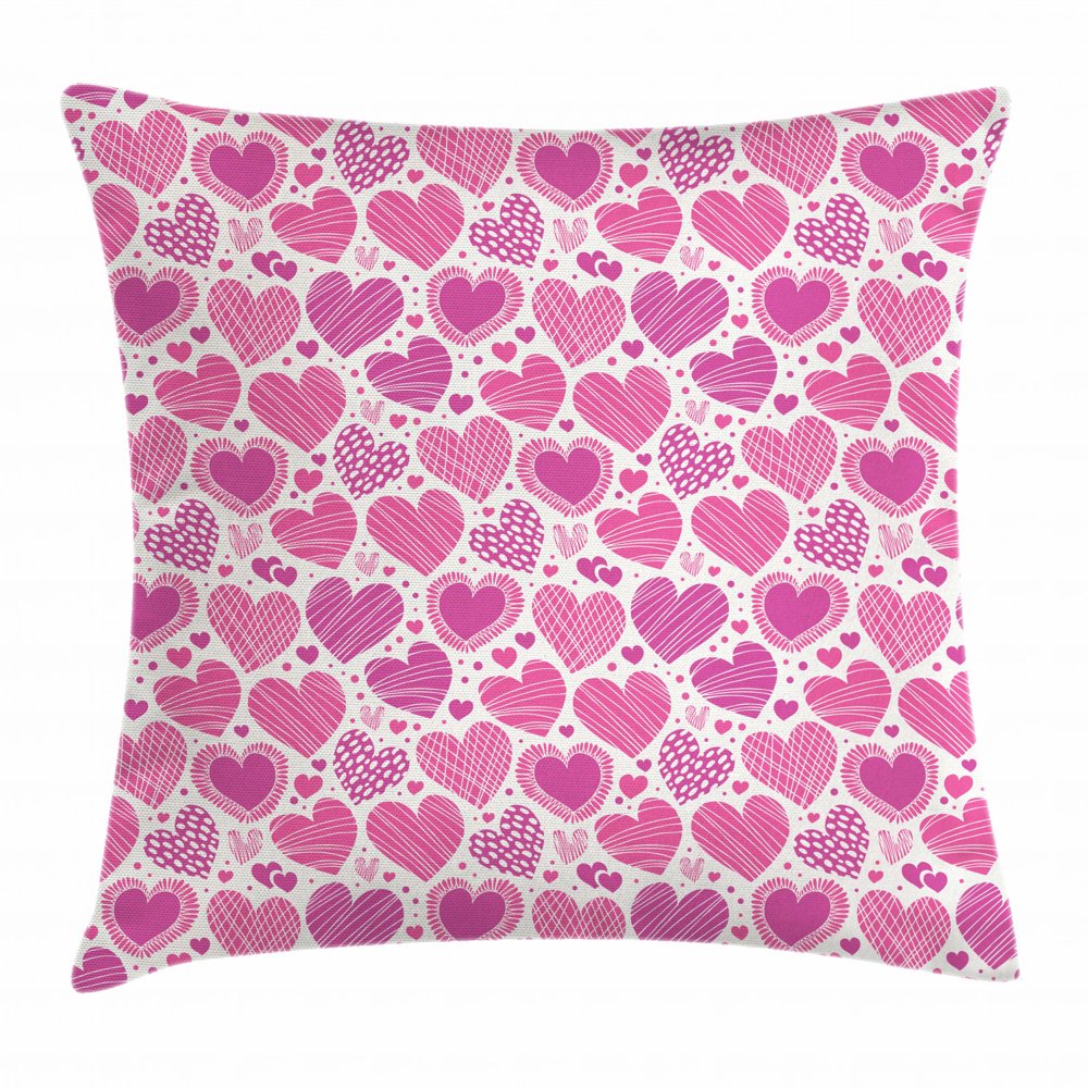 Valentines Throw Pillow Cushion Cover, Romantic Heart Shapes with Many
