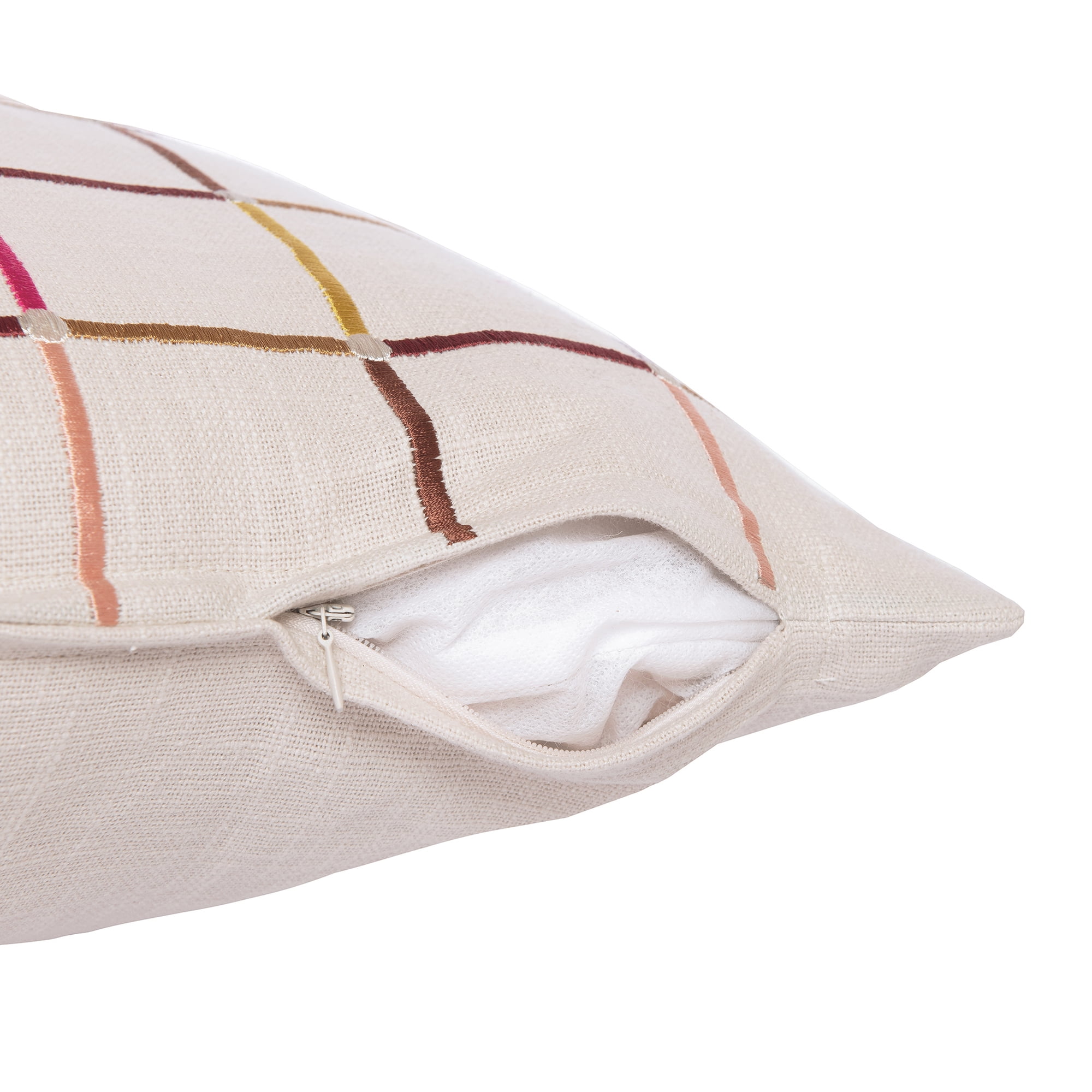 Ox Bay and Stacy Garcia 24" x 24" Ivory Checkered Embroidered Cotton Blend Adult Decorative Throw Pillow