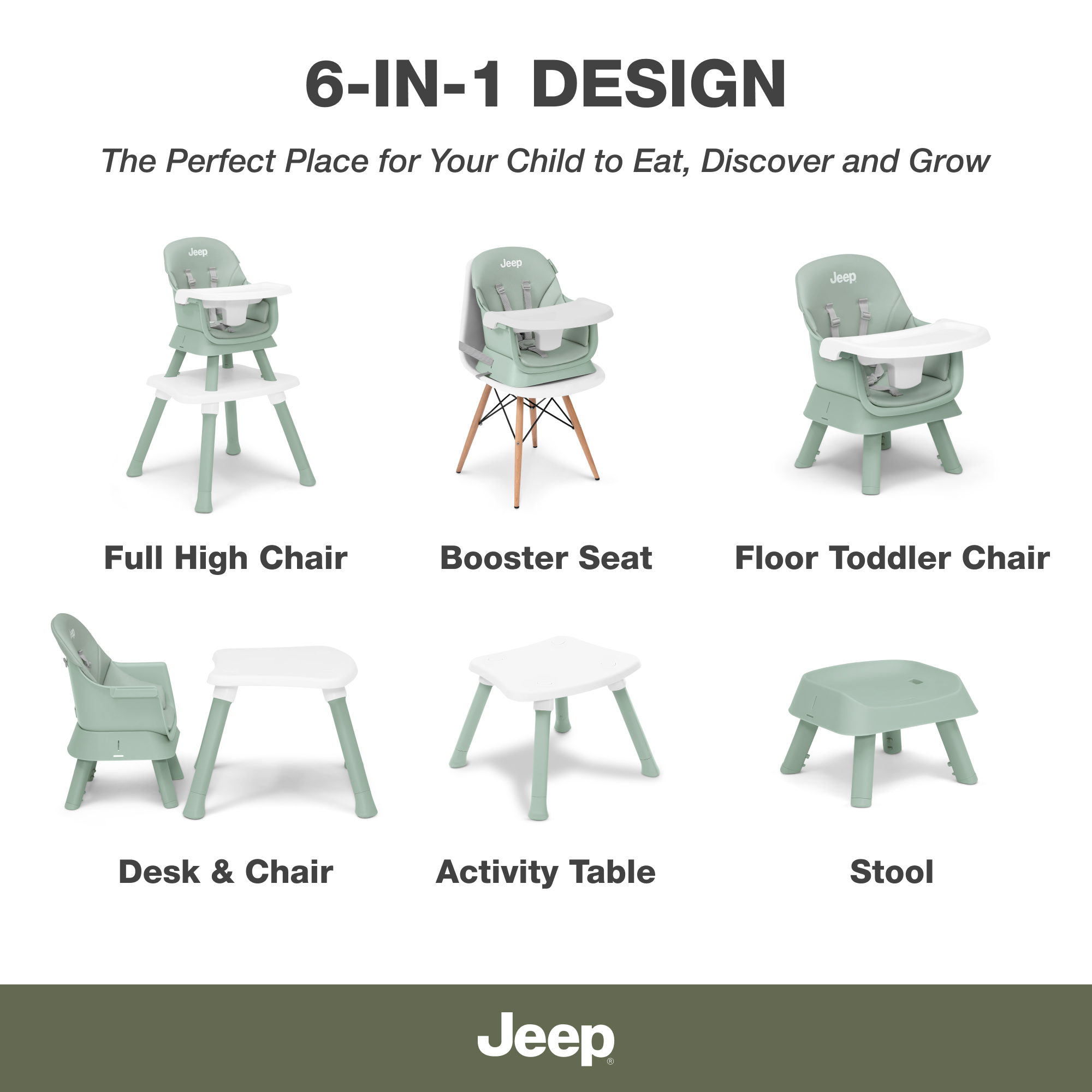 Jeep Milestone 6-in-1 High Chair by Delta Children, Sage Green photo 6
