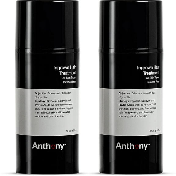 Anthony Ingrown Hair Treatment for Men (Pack of 2) – Gel Solution to Calm Down Razor Burn – Scar and Redness Eliminator, Bump Removal – 3 Fl. Oz