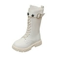 thumbnail image 6 of BOBOGOJP Girls Lace Up Boots Mid Calf Riding Boots Leather Side Zipper Punk Boot for Teen Girls Shoes White for Size 1, 6 of 9