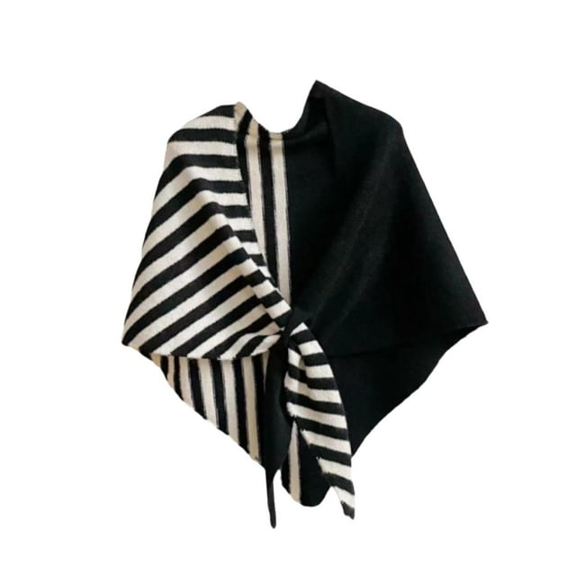 Chal de rayas triangulares para mujer, elegante y de fácil cuidado, ideal para climas fríos. blanco y negro